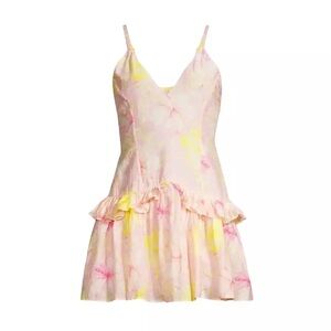 LoveShackFancy Fabienne Mini Dress Womens 8 Pink Yellow Floral